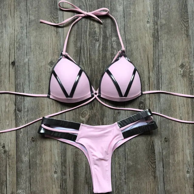 SommarHot Women Bandage Patchwork Bikini Set